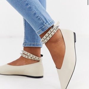 ASOS DESIGN Lima Studded Ballet Flats in Bone